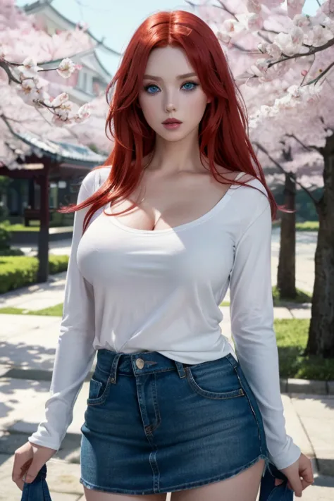 Ultra realistic, incredible high quality, red-haired girl, seductive leaning forward detailed skin, very pale-white (highlighted...