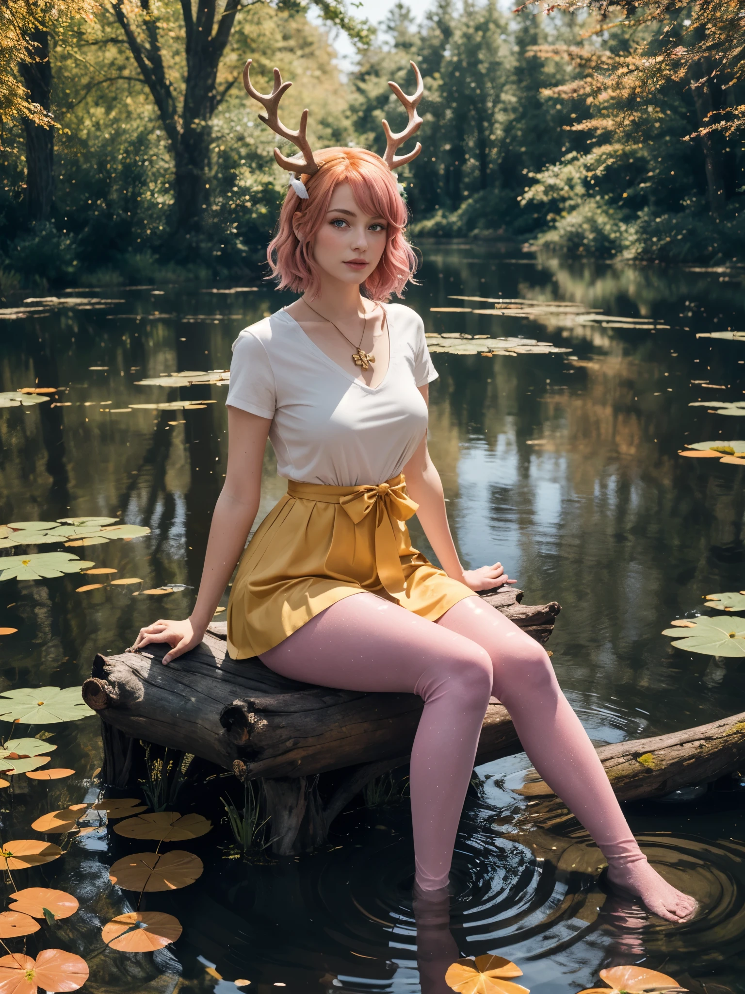 1fille, Séance, forêt, cheveux secs et en désordre, large manche courte, pendentif croix géante, jupe, legging, une main levée, manche à finitions dorées, regarder le spectateur, étang, Marais, surface de l&#39;eau, temps d&#39;automne, courant d&#39;eau, petite cascade, Séance on trunk, pacifique, éclairage de rêve, ondulation de l&#39;eau, ultra détaillé, beau et esthétique, chef-d&#39;œuvre, Meilleure qualité, élégant, Couleurs vives, (Réaliste:1.3), (cheveux roux:cheveux roses:1.2), cheveux multicolores, cheveux dégradés, cheveux volumineux, les yeux jaunes, bois d&#39;érable, ruban à cheveux, robe orange, netteté, seins gigantesques, (le 11, Mignon:1.3), 