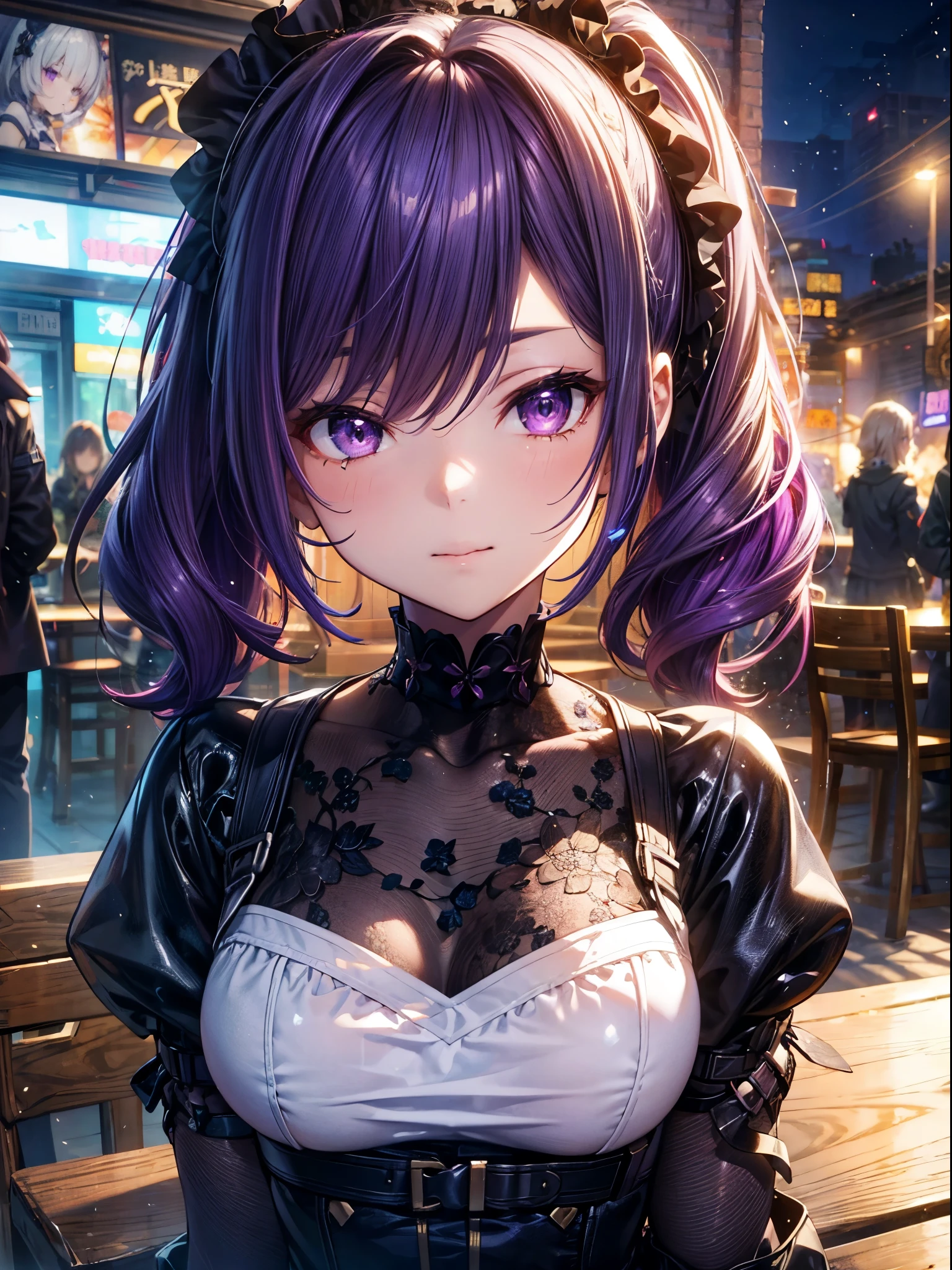 ((Tabletop)), Anime girl with purple hair and purple eyes,Azur Lane Style、3D Images,Anime girl with purple hair and purple eyes,3D Images、Highly detailed CG Unity 8k wallpaper, [3D Images:1.15],Attractive eyes、[[Detailed eyes、Colorful eyes、Shining Eyes:1.15]],Anime Style 4k, 8k high quality detailed art, From Girls Frontline, Smooth anime CG art, wlop and sakimichan, Fine details. Girls&#39; Frontline, Anime Moe Art Style, Girls Frontline CG