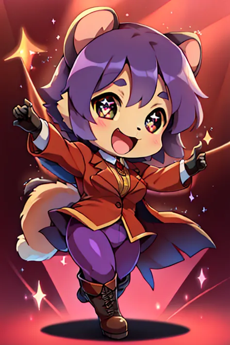 boy, purple tights hamster, furry, bodyfur, tail, blazer, bottomless, gloves, boots, chibi, sparkling eyes, idol, dancing, singi...