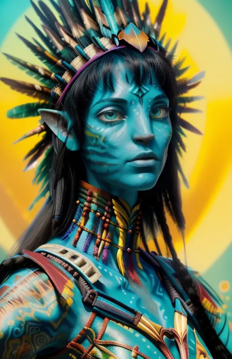 avatar style, (face portrait:1.6), naavi, 1girl, female, (blue eyes), (big eyes), ((eyebrowless)), pointy ears, (turquoise skin ...