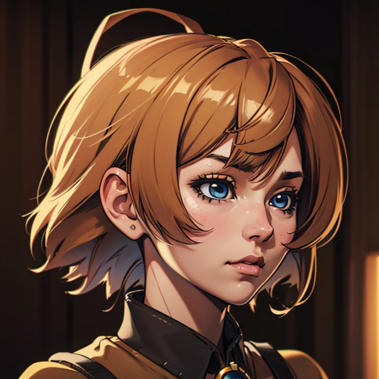 Allard woman wearing a brown shirt and brown jacket, with short hair, soft portrait shot 8k, 8K portrait rendering, Realistic anime 3d style, realistic young anime girl, Gviz-style artwork, real anime girl, anime girl profile, Shirahime cut hairstyle, Side portrait of cute girl, Gviz