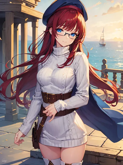 pov,summonnightaty, aty, (young:1.3),long hair, blue eyes, red hair, beret, hat, glasses,
BREAK long hair, thighhighs, hat, dres...