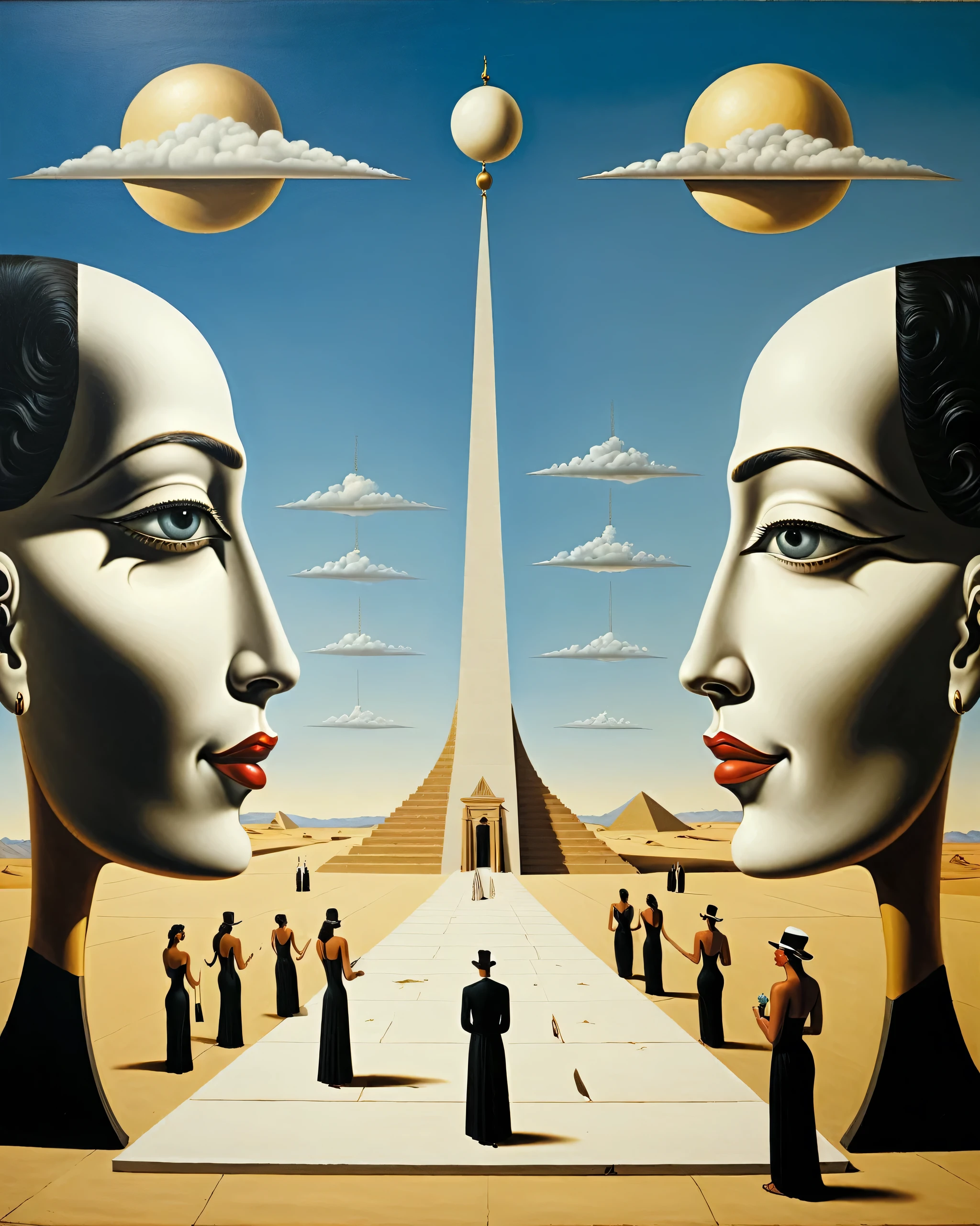 egyptuan worshippers -  - surrealist style, surrealist artwrok, dream like, Salvador Dali style, Rene Magritte style, highly detailed, masterpiece, painting-like, HD