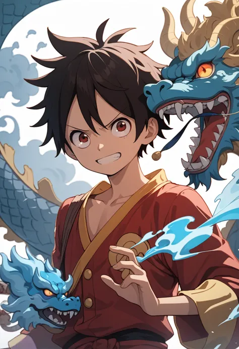 (monkey d. luffy),masterpiece,chinese dragon,bust shot,feature,genshin,boy,thunder elemental,