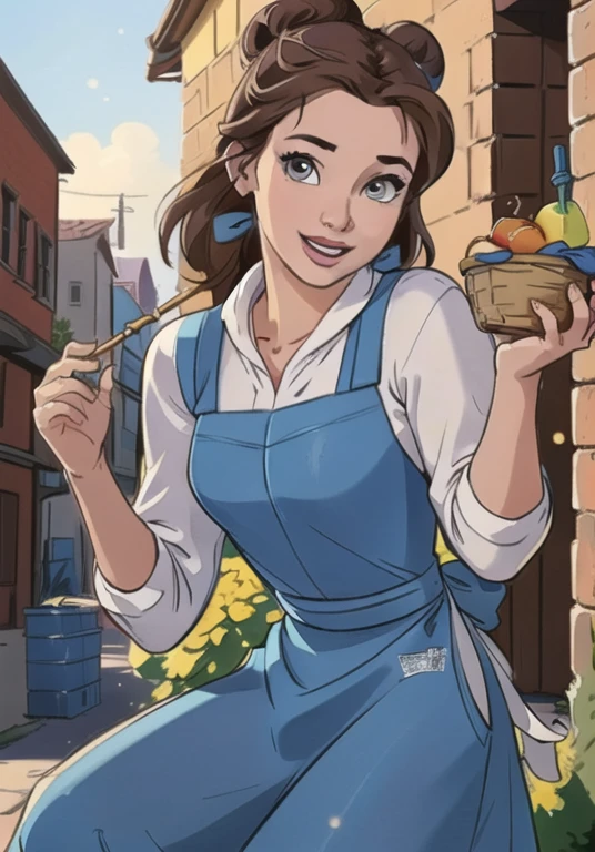 (BelleWaifu:1), smile, cute, cute pose, looking at viewer, thick thighs, (blue dress, apron:1.2), (hair bun, hair bow), :D, holding a basket, walking,

(realistic:1.2), (realism), (masterpiece:1.2), (best quality), (ultra detailed), (8k, 4k, intricate),(full-body-shot:1),(Cowboy-shot:1.2), (85mm),light particles, lighting, (highly detailed:1.2),(detailed face:1.2), (gradients), sfw, colorful,(detailed eyes:1.2),

(detailed ladscape, old town, buildings, shop, fruits:1.2),(detailed background),detailed landscape, (dynamic angle:1.2), (dynamic pose:1.2), (rule of third_composition:1.3), (Line of action:1.2), wide shot, daylight, solo,
Spread legs, pussy, pussy juice, 
 