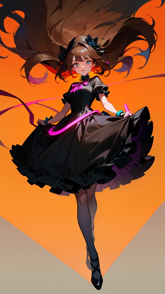 ((best quality)), ((masterpiece)), (detailed), perfect face. girl on a neon futuristic rhythm game floor. bright neon colors. She has black hair fading into a dark blue. she has small stars all over her hair. her eyes are bright warm colors. She is coming at the screen. she is wearing a neon trench coat. her face is leaning into the screen.