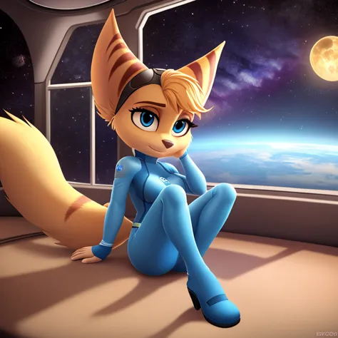 Solo, female, detailed, fluffy, furry, rivet (ratchet and clank), medium breasts, absurdres, bedroom eyes, detailed, solo, zero ...