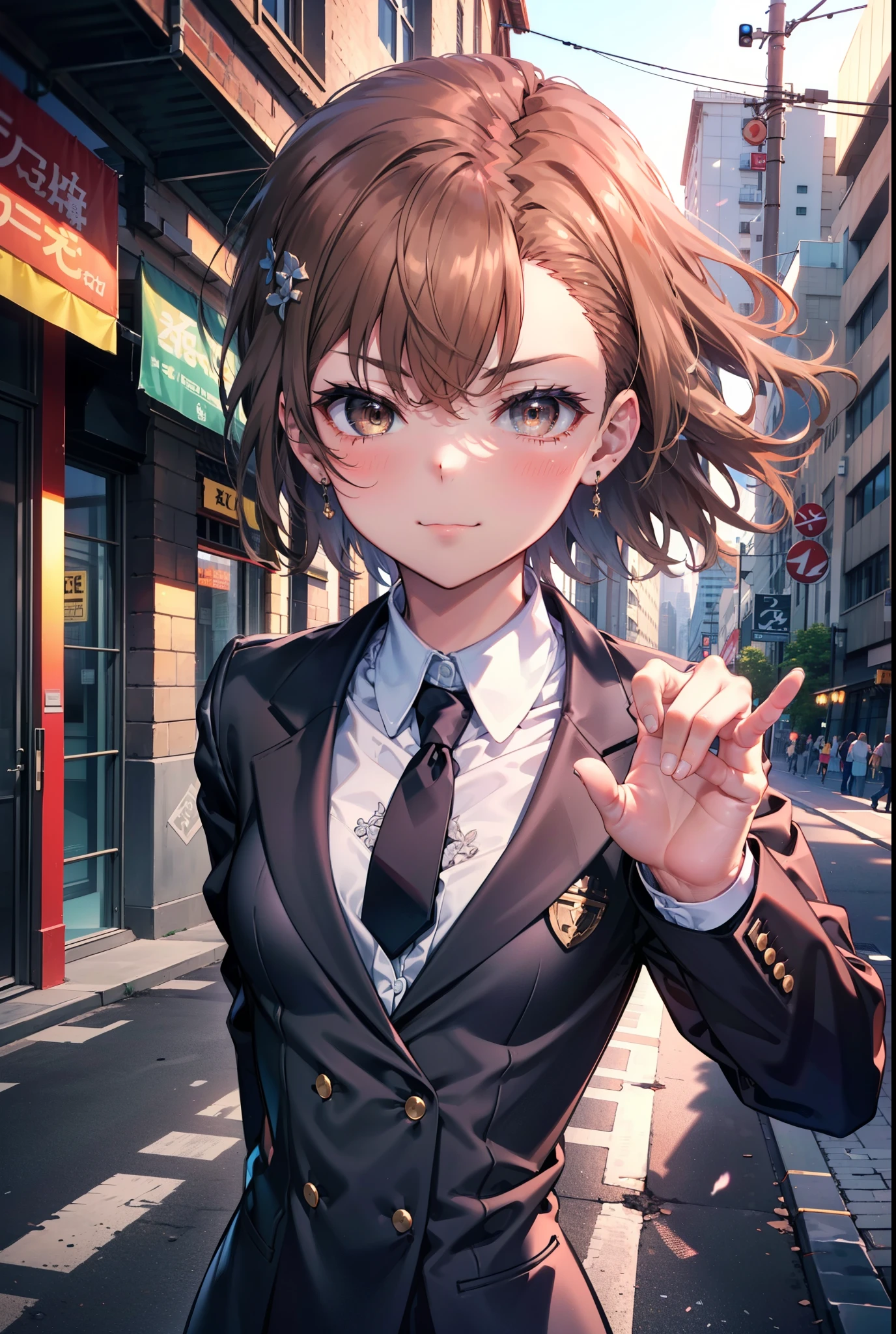 Anime girl in a suit and tie standing on a city street - SeaArt AI