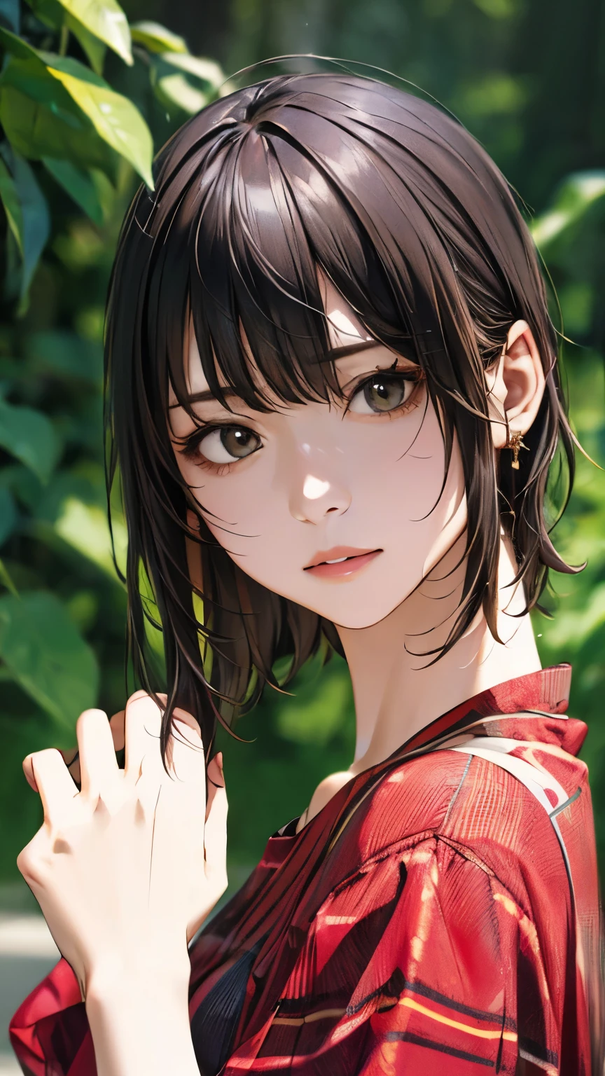 (hig彼st quality、8k、32k、masterpiece)、(Realistic)、(Realistic:1.2)、(High resolution)、Very detailed、Very beautiful face and eyes、1 girl、Delicate body、short hair, (hig彼st quality、Attention to detail、Rich skin detail)、(hig彼st quality、8k、Oil paint:1.2)、Very detailed、(Realistic、Realistic:1.37)、Bright colors、Full Body Shot, (Casual Fashion)