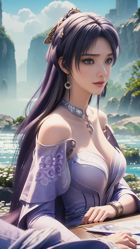 the arad woman in the dress sits at the table, closeup fantasy with water magic, 2. 5d cgi anime fantasy artwork, anime fantasy ...