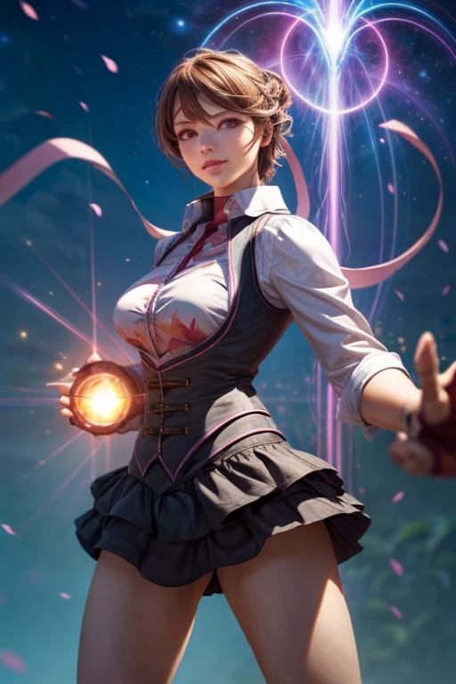 (Ultra-realistic,32k, masterpiece:1.2),(Skin with attention to detail:1.1),( high quality:1.1),
(crazy:1.1)Sakura MS, Brown Hair, Red eyes, Ticker, Magical Paradise, Magical Garden, Eternal bliss, Realm of Magic and Harmony Blurred Background, Huge breasts,Large Breasts,(View your viewers, Standing on top:1.1),,(Lighting:1.1),