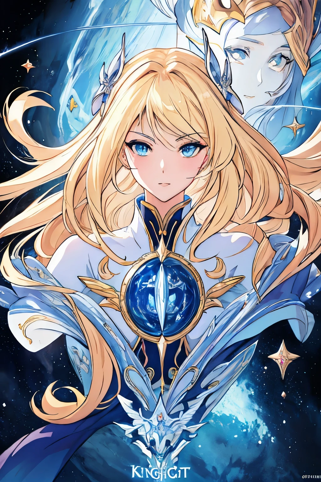 Anime-Mädchen mit langen blonden Haaren und blauen Augen in einem weißen Anzug, Konzeptkunst, inspiriert von Lee Chevalier, ArtStation, Fantasy-Kunst, portrait Mädchen Ritter des Tierkreises, Mädchen Ritter des Tierkreises, sehr detailliertes exquisites Fanart, extrem detailliertes Artgerm, Porträt Anime Weltraum Kadett Mädchen, glatte Anime-CG-Kunst, Anime-Göttin, ! Traum Kunst Embryo