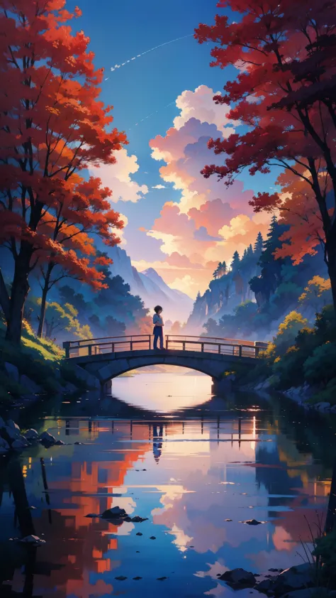 a painting of a bridge over a body of water, extraordinary sky, ross tran. scenic background, by sylvain sarrailh, anime nature ...