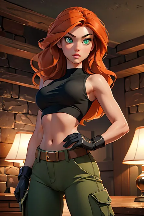 Masterpiece, raw, beautiful art, professional artist, 8k, very detailed face, very detailed hair, 1girl, Kim Possible, wearing (...