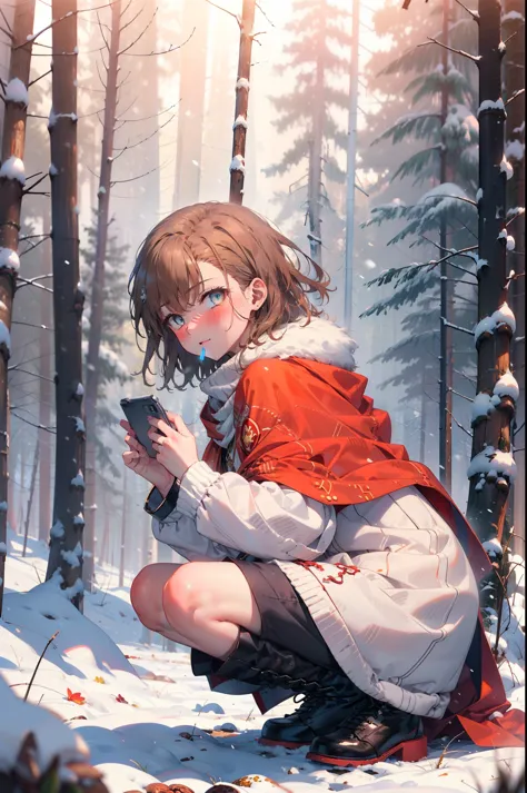 Mycotrose, Brown eyes,Brown Hair,short hair,smile,blush,White Breath,
Open your mouth,snow,Ground bonfire, Outdoor, boots, snowi...