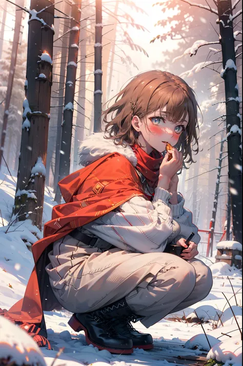 Mycotrose, Brown eyes,Brown Hair,short hair,smile,blush,White Breath,
Open your mouth,snow,Ground bonfire, Outdoor, boots, snowi...