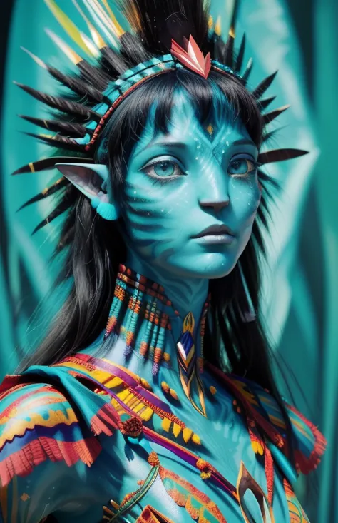 avatar style, (face portrait:1.6), naavi, 1girl, female, (blue eyes), ((big detailed alien eyes:1)), ((eyebrowless)), ((pointy e...
