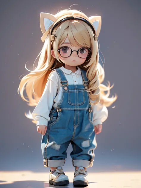 Wearing glasses、Ana Sofia with straight blonde hair and overalls