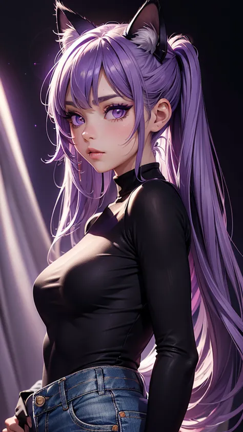 (high resolution, upper body, soft skin:1.2),(best illustration,masterpiece:1.2),ultra-detailed,[(purple eyes, purple makeup cat...