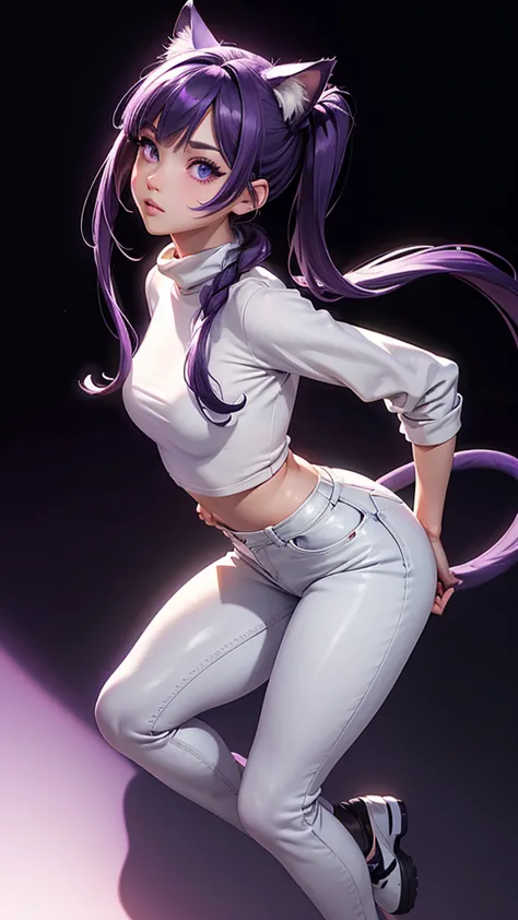 (high resolution, full body, soft skin:1.2),(best illustration,masterpiece:1.2),ultra-detailed,[(purple eyes, purple makeup cat ...