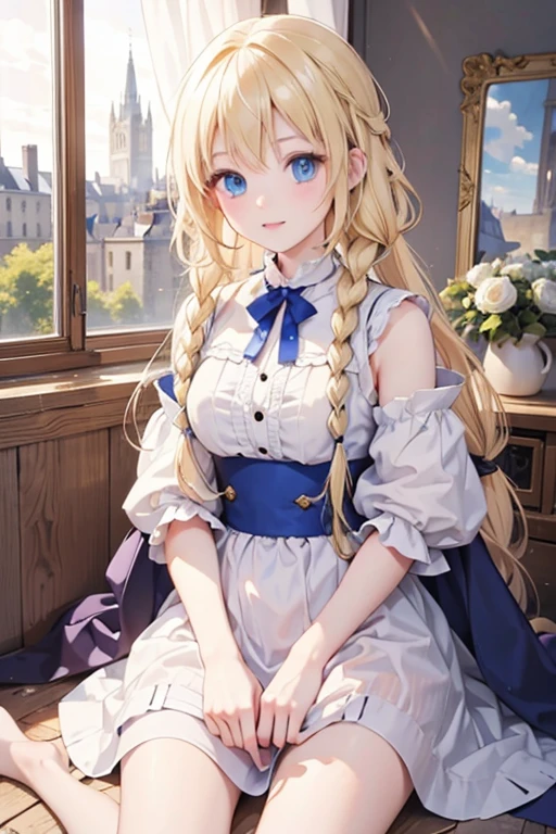 masterpiece, highest quality, High resolution, One 13-year-old girl、blue eyes、
Blonde、Braid、Medieval France、Jeanne d&#39;Arc、Training Course、knight armor、Holding a sword