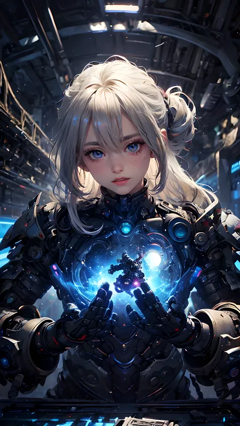 CG Mecha, beautiful eyes, ((Two people))、Upper Body, （Mechanical Armor）、40ＭＭShot with lens, Portrait,Jet Suit、Flying in the sky、...