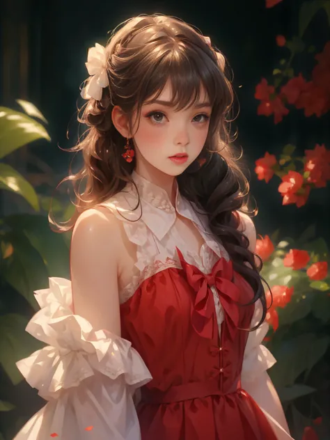 1girl, beauty, Wearing a rose-red Lolita magic dress，Beautiful eyes，Beautiful hair accessories，背景是beauty的魔法室，Lolita style，Second...