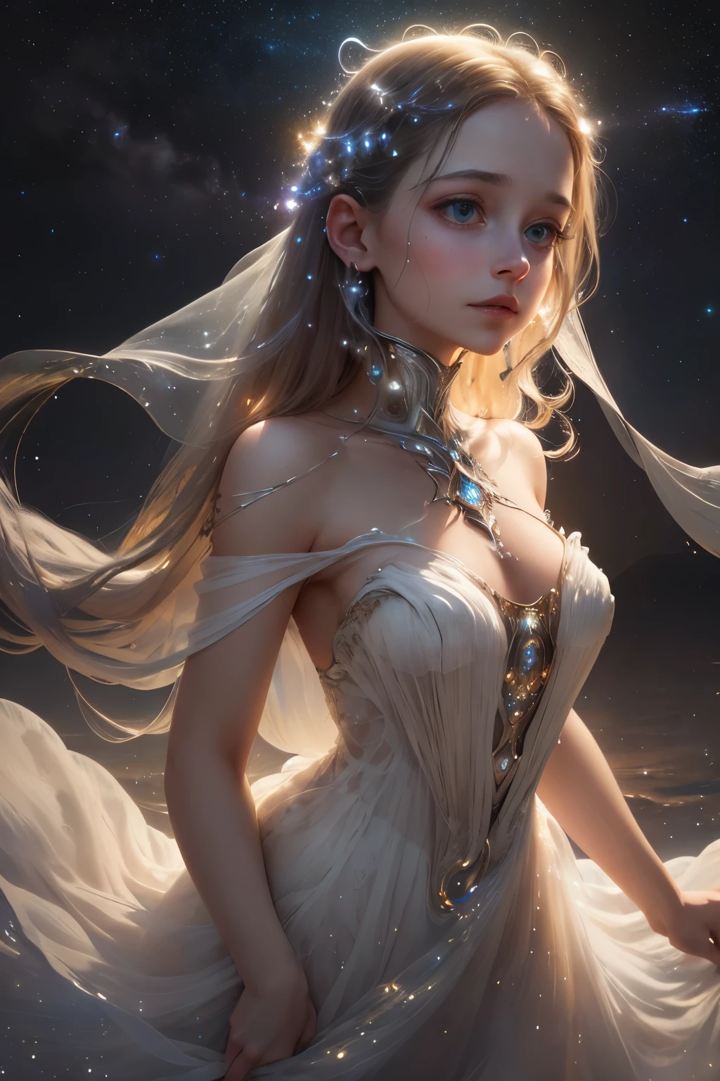 (best quality,4k,8k,highres,masterpiece:1.2),ultra-detailed,(realistic,photorealistic,photo-realistic:1.3, girl looks the milkyway,ethereal beauty,flowing gown,soft moonlight,whispering shadows,starlit backdrop,mysterious atmosphere,hauntingly captivating,magical ambiance,subtle glow,mystical charm,shimmering stars,dreamlike surrealism,eerie presence,distant galaxies,transcendent experience,luminous halo,serene expression,cosmic connection,wisps of stardust,enchanted wonder,mesmerizing storytelling,celestial veil,ethereal tendrils,otherworldly aura,cosmic embrace,unseen realms,transient apparition,lunar allure,cosmic symphony,sublime enchantment,celestial dance,intangible beauty,interstellar journey,galactic serenity,supernatural allure,radiant tranquility,spectral elegance,celestial radiance,ephemeral grace,twinkling mystery,luminescent dreamscape,celestial enchantment,illusory realm