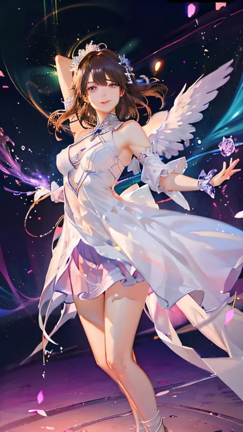 (highest quality, High resolution), Glowing Eyes, Delicate facial features, Vibrant colors, Dreamy atmosphere, Fantasy Theme, Floral Background, Graceful Movement,  Magic lighting, Mysterious Aura, Heavenly Beauty, Magic thread, Whimsical elements,Sexy ido...