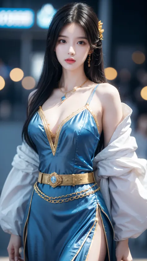 Wearing a blue dress、Arav woman wearing a gold belt and necklace, 3D Rendering Character Art 8k, Popular on cgstation, chengwei ...