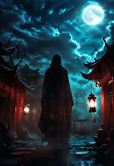 (best quality,high resolution:1.2),Super detailed,Practical:1.37,a transparent ghost in midnight,Chinese Temple,jungle,desolate,...