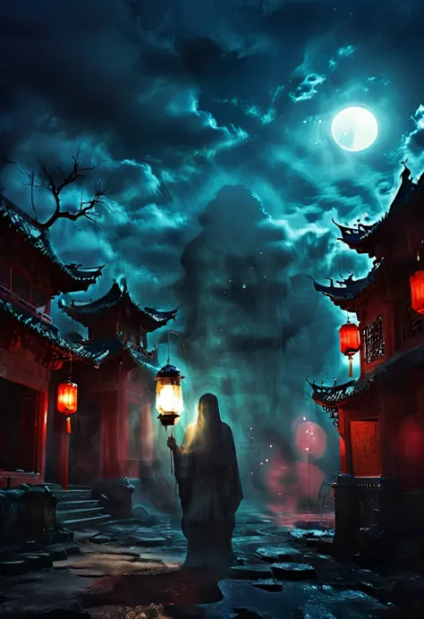 (best quality,high resolution:1.2),Super detailed,Practical:1.37,a transparent ghost in midnight,Chinese Temple,jungle,desolate,...