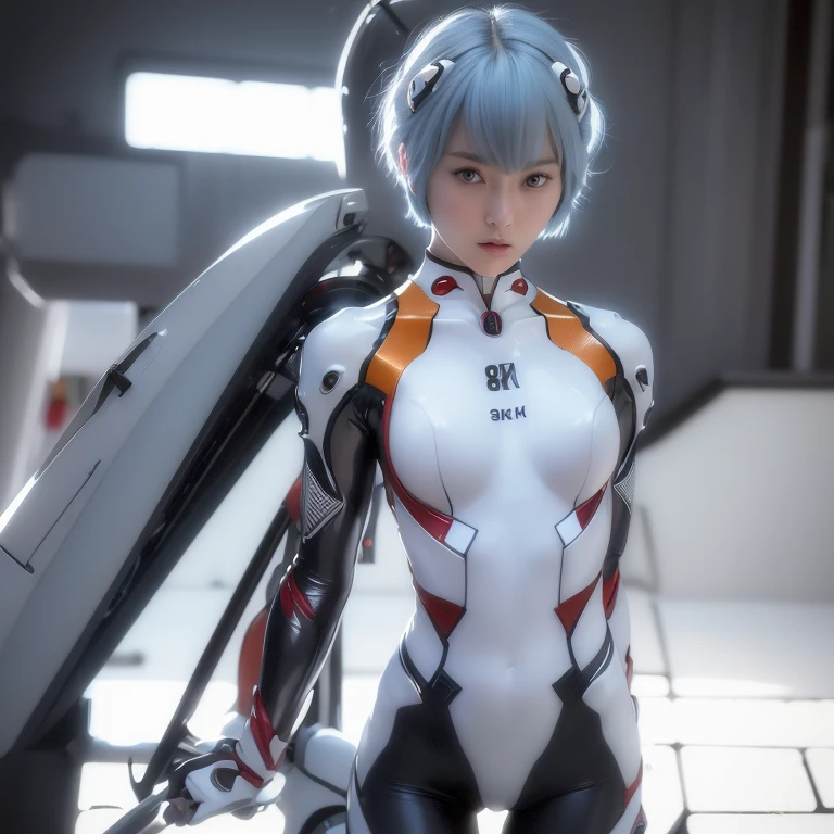 ( (8k:1.27), highest quality, masterpiece, Ultra-high resolution:1.2) Japanese women photos (beautiful:1.1), Upper body photo, one person, Live-action Evangelion, Rei Ayanami, Real skin, small breast, Plug Suit, Tight fitting bodysuit, realistic, Body with accurate anatomy