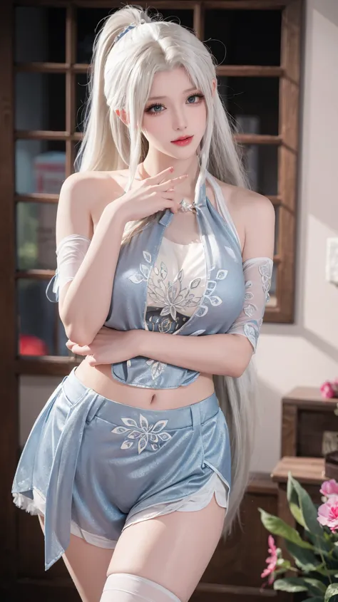 a white hair、Close-up of Miss wearing white mask, Beautiful character painting, guweiz, Gurwitz-style artwork, White-haired god,...