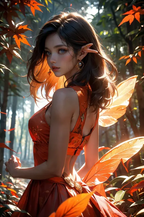 This is an ((ultra detailed)) and ((best quality)) fantasy (((masterpiece))). Generate a beautiful wood faerie standing in the m...