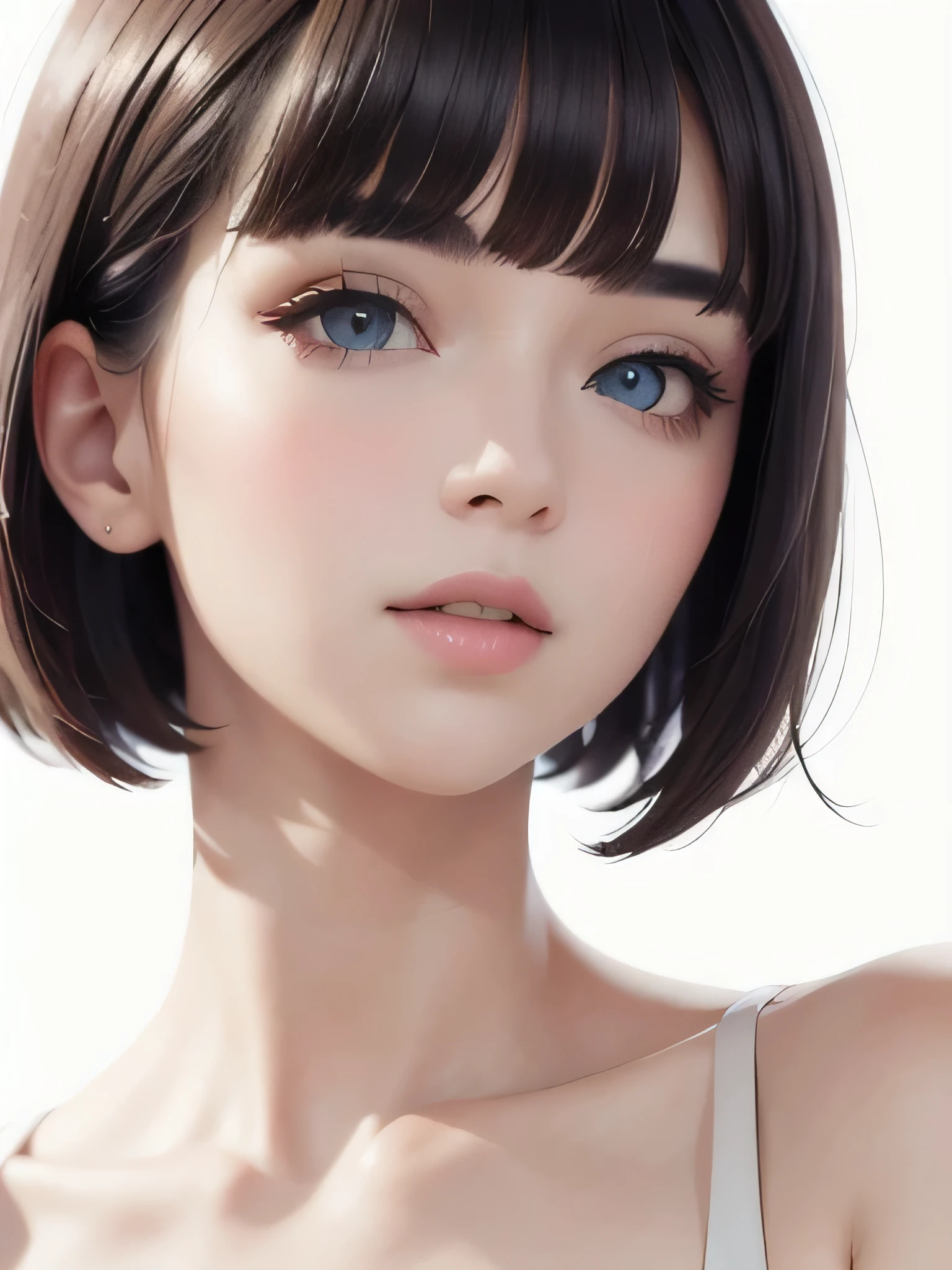 masterpiece, highest quality, Perfect Face, White Background, 1 Female, Portraiture、Beautiful eyes、Beautiful Eyes、Bobcut