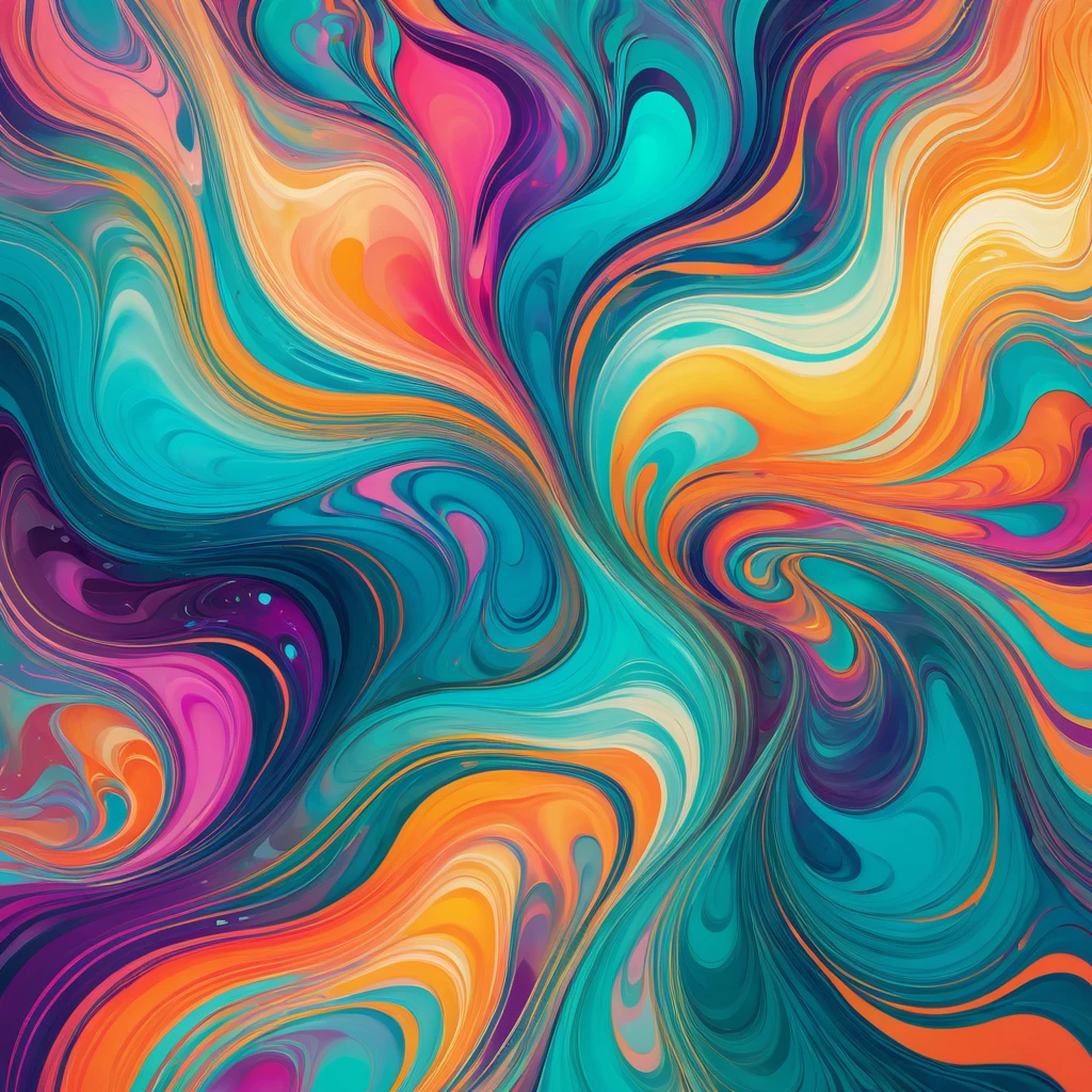 An ethereal abstract composition with flowing shapes, vibrant colors, and intricate textures. Inspired by fluid art. Ultra high resolution.