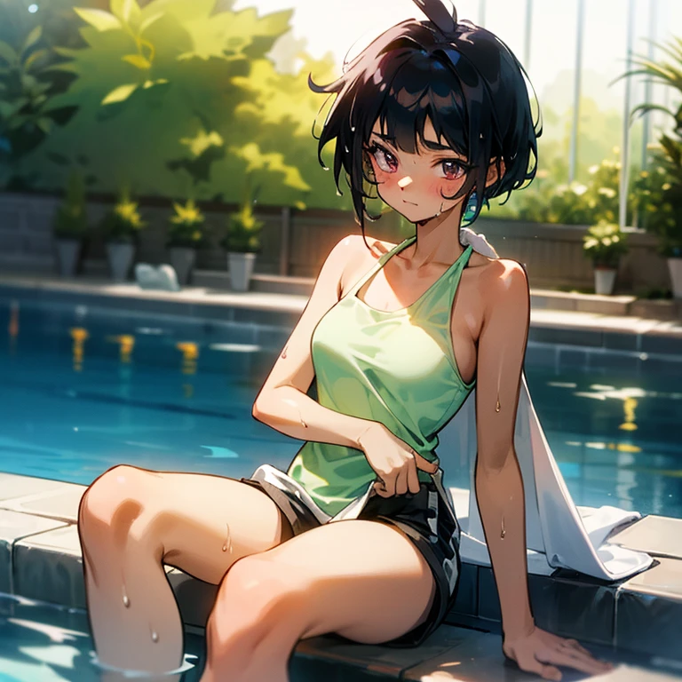 Cool girl、Boyish Girl、Sporty、tits、Wet and transparent、halter neck camisole 、Shorts、Underwear is visible、I have a towel、Wet、oil、slimy、Pixie Cut、black hair color
、high school girl、Gal、Dark brown skin、garden、Pool、tall、Slender beauty、Curved waist、Beautiful clavicle、