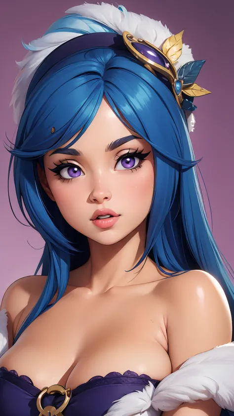 ((masterpiece)), ((best quality)), (detailed), perfect, solo, gorgeous girl, luscious lips, blue hair, purple eyes
