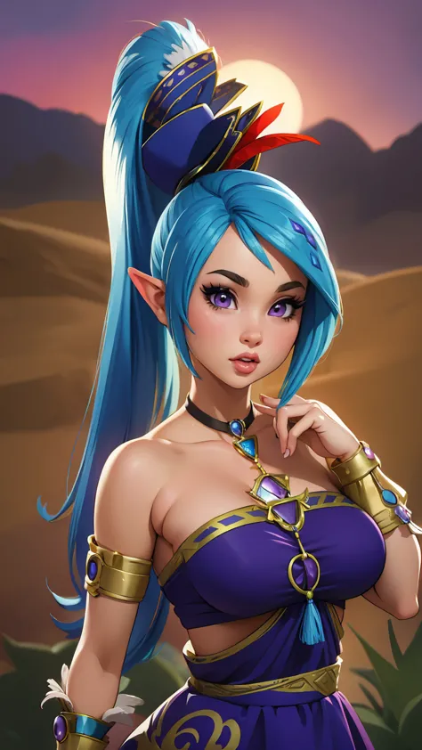 ((masterpiece)), ((best quality)), (detailed), perfect, solo, lana hyrule warriors, gorgeous girl, luscious lips, blue hair, pur...