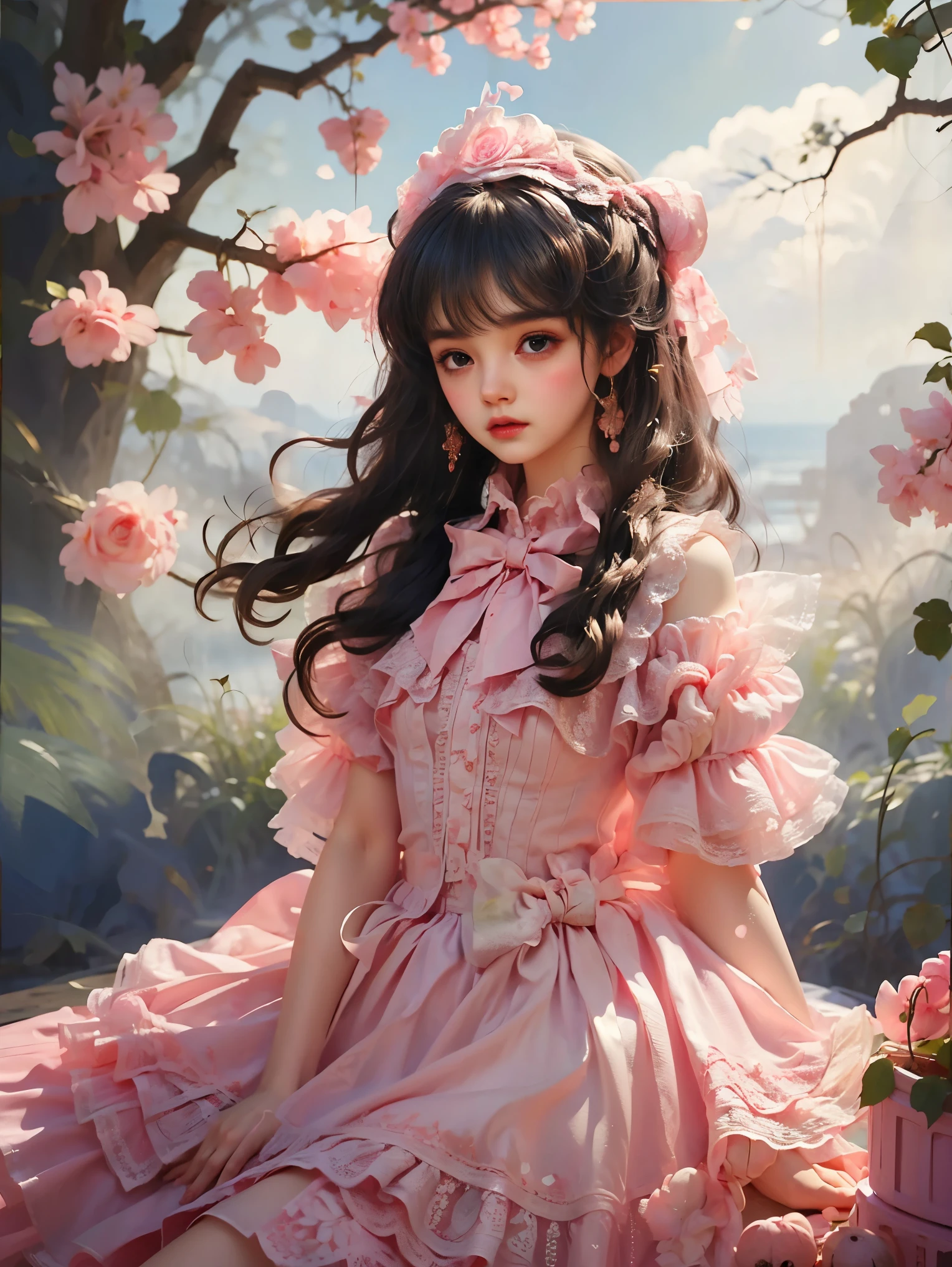 1girl, beauty, Wearing a rose-red Lolita magic dress，Beautiful eyes，Beautiful hair accessories，The background is beauty&#39;s magic room，Lolita style，Second Dimension，Masterpiece，High quality and high resolution，comics，Small fresh, cowboy shot, uhd, retina, ccurate, anatomically correct, textured skin, super detail, award winning, best quality, 8K, 1lltnh1