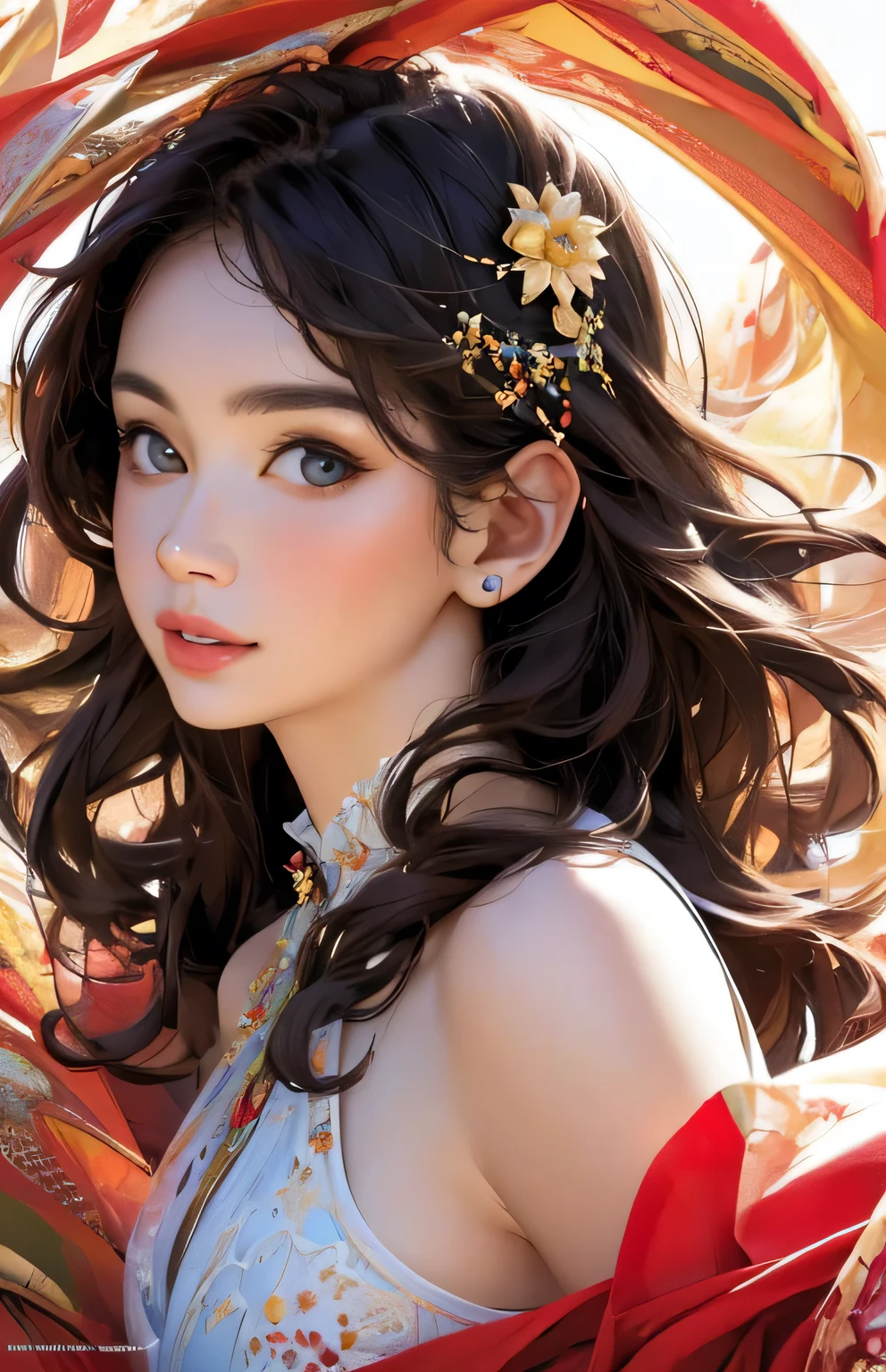 (Masterpiece, Best Quality, Top Quality, Official Art, Beautiful and Aesthetic: 1.2), (One Girl), Accurate Anatomy, Beautiful Face, Detailed and Perfect Face, Big Eyes, Very Detailed, (Fractal Art: 1.3 ), colorful, the best details, refreshing sex appeal, neat, cute, lively spring image paintings,