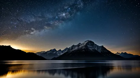 Very detailed, high quality, masterpiece, beautiful, night, (Dark Environment), Mountain々, water, wood, 