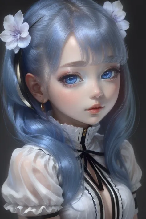highest quality、One Girl、blue eyes、Young realistic anime girl、Realistic anime art style、Captivating look　、８hair