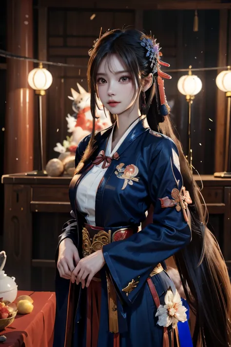 hyper-realistic，panoramic，Cowboy shooting，1 Oriental 20-year-old girl，Costume Onmyoji，Thousand-year-old nine-tailed fox，at the a...