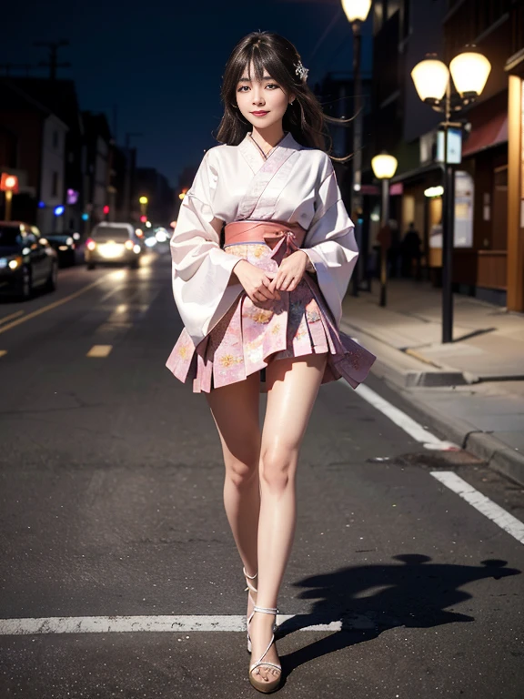 (Best quality, 8k, 32k, Masterpiece, UHD:1.2),Photo of Pretty Japanese woman,(sad smile,blush:1.1),looking at viewer,(beautiful detailed dress skirt:1.2),detailed legs,(spread legs:0.9),(lace panties:0.9),(wind lift:1.6), full body,windy,city,outdoors