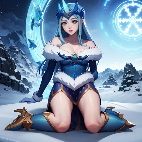masterpiece, best quality, high res, ultra detailed, Winter Wonder Soraka kissing Aqua, full body sitting watching each other