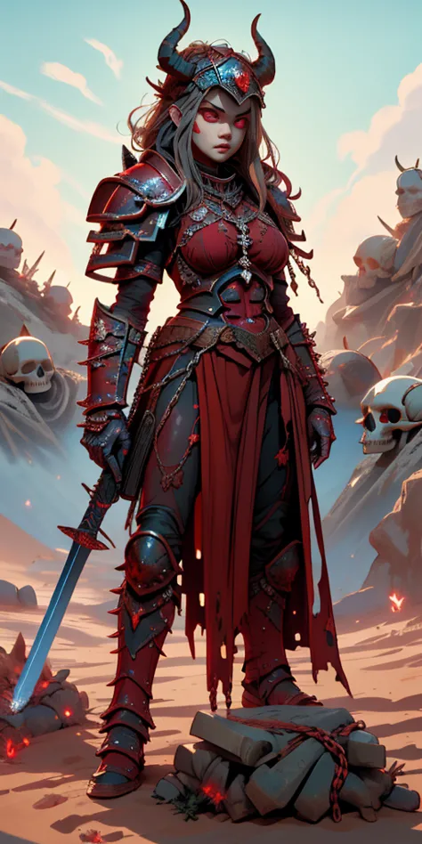 1boy, man, (masterpiece:1.2), (best quality:1.2), extremely detailed, highres, khorne female breastplate, red armor, full armor,...