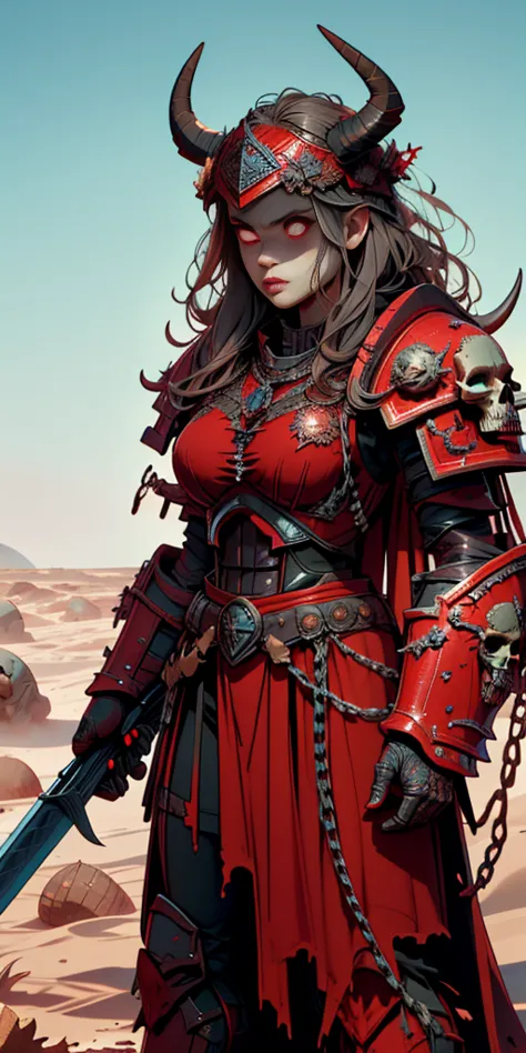 1boy, man, (masterpiece:1.2), (best quality:1.2), extremely detailed, highres, khorne female breastplate, red armor, full armor,...